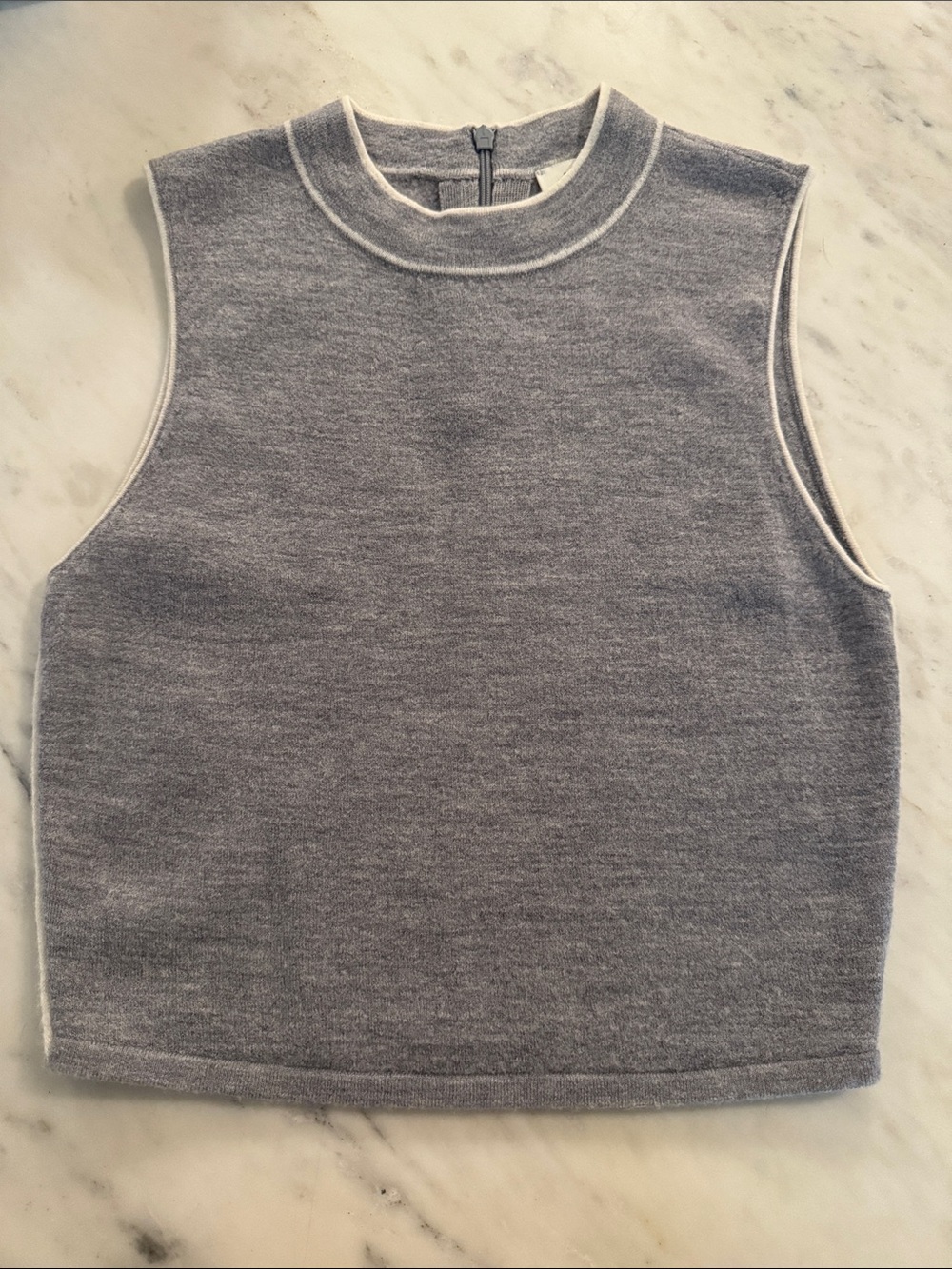 Sandro 100% Wool Mock Neck Tank Top - Light Heather Gray & Cream